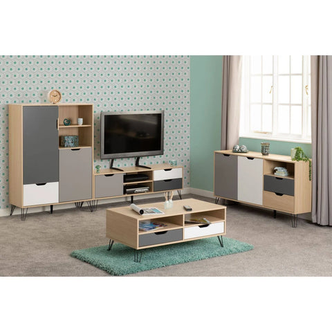 Bergen 2 Drawer Coffee Table (Oak Effect/White/Grey)