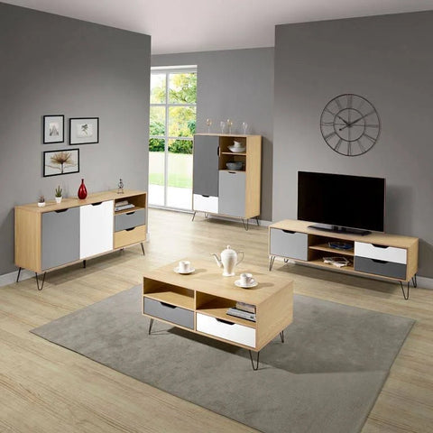 Bergen 2 Drawer Coffee Table (Oak Effect/White/Grey)