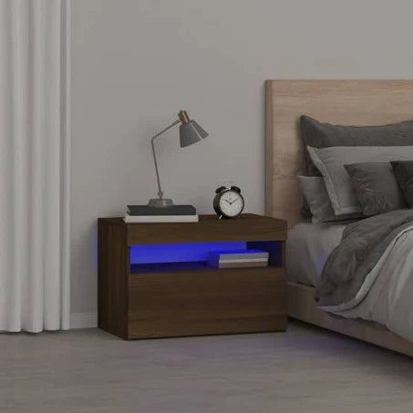 vidaXL Bedside Cabinet with LED Lights Brown Oak 60x35x40 cm