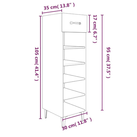 vidaXL Shoe Cabinet Smoked Oak 30x35x105 cm Engineered Wood