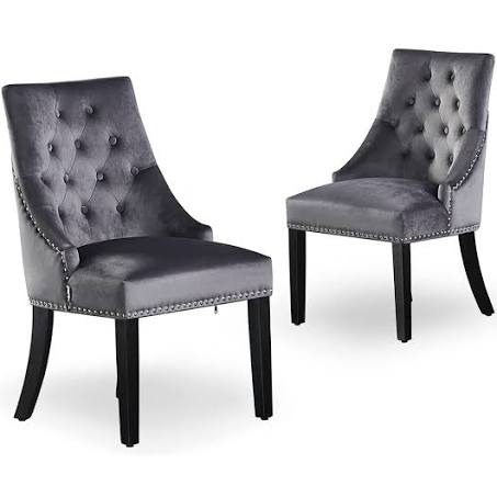 Windsor Lux Velvet Dining Chair Set of 2 - Dark Grey - Life Interiors