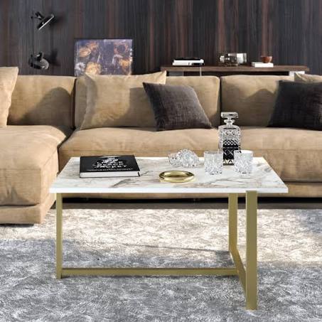 Decorotika - Merideths Marble Effect Metal Coffee Table For Living Room and ...