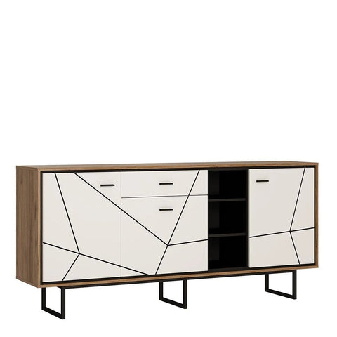 Furniture To Go Brolo 3 Door 1 Drawer Wide Sideboard With the Walnut and Dark ...
