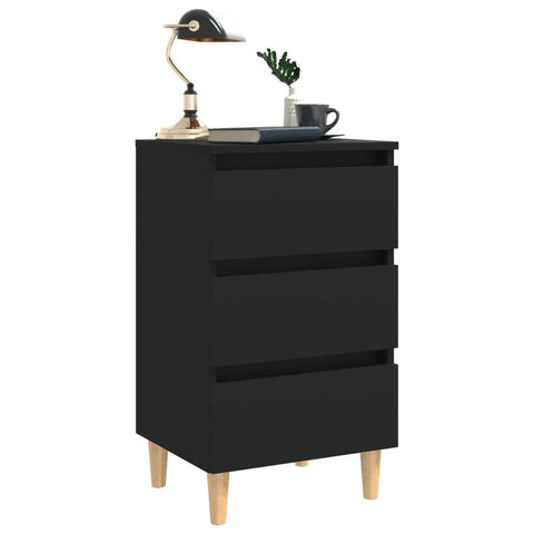 vidaXL Bed Cabinet with Solid Wood Legs High Gloss White 40x35x69 cm