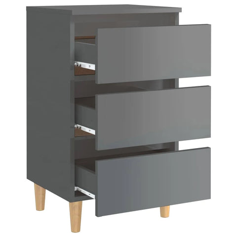 vidaXL Bed Cabinet with Solid Wood Legs High Gloss White 40x35x69 cm