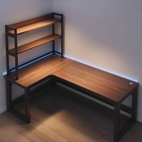 LAKIQ Efficient Writing Table with Side Shelf, Hutch, Desk Return, Butcher Block ...