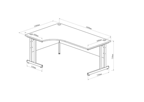 Impulse 1800mm Left Hand Curved Desk, Beech Top with Wooden Panel Legs inc 3 ...