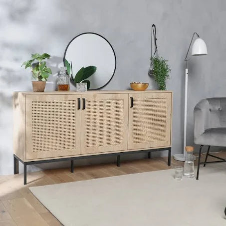Lena Rattan 3 Door Large Sideboard - VonHaus