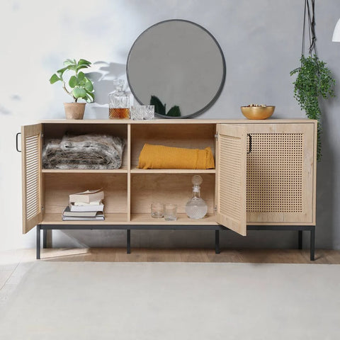 Lena Rattan 3 Door Large Sideboard - VonHaus
