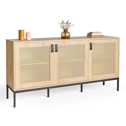 Lena Rattan 3 Door Large Sideboard - VonHaus