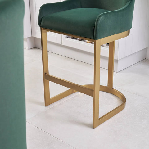 Clara Green Velvet Upholstered Counter Kitchen Stool with Gold Steel Frame
