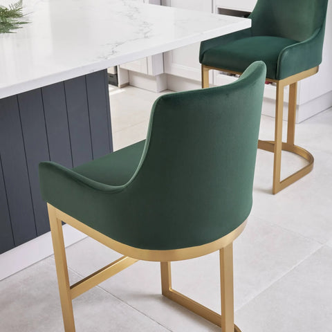 Clara Green Velvet Upholstered Counter Kitchen Stool with Gold Steel Frame