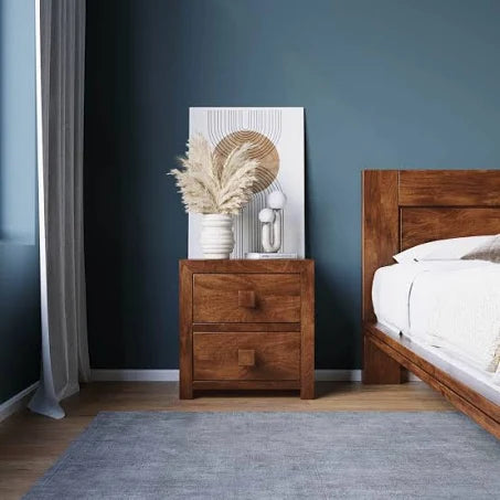 Solid Mango Wood Bedside Table with Drawers