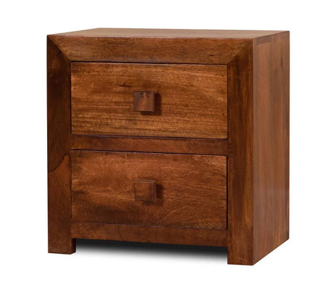 Solid Mango Wood Bedside Table with Drawers