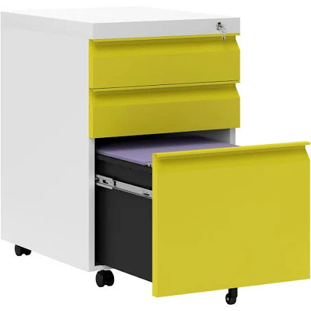 Vinsetto 3 Drawer File Cabinet, Lockable Metal Filling Cabinet Yellow