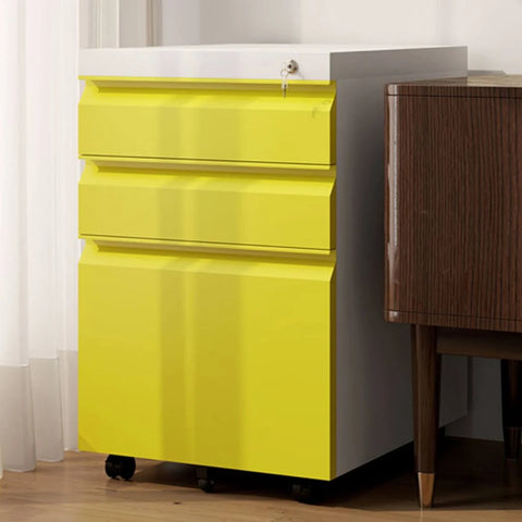 Vinsetto 3 Drawer File Cabinet, Lockable Metal Filling Cabinet Yellow