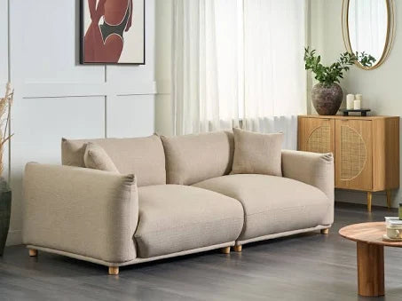 Fabric Sofa Light Beige Polyester Upholstery 3 Seater with Scatter Cushions ...