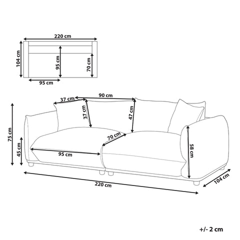 Fabric Sofa Light Beige Polyester Upholstery 3 Seater with Scatter Cushions ...