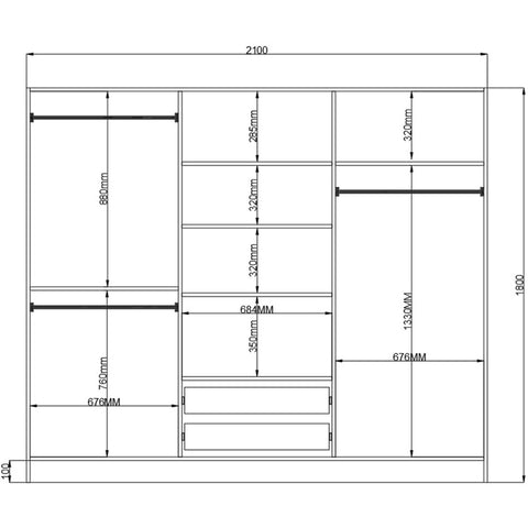 Evuhome Maison 6 Door 2 Drawer Mirrored White Wardrobe