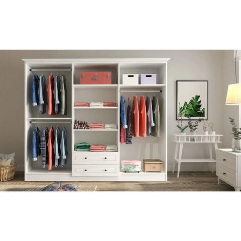 Evuhome Maison 6 Door 2 Drawer Mirrored White Wardrobe