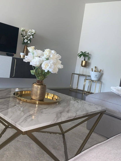 Beliani Coffee Table Marble Effect Gold and White Malibu