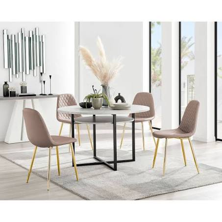 Furniture Box Adley Storage Dining Table and 4 Brown Chairs, Grey