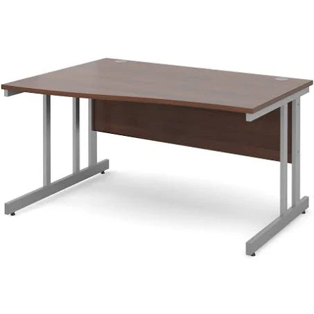 Momento Left Hand Wave Desk 1600mm - Silver Cantilever Frame, Walnut