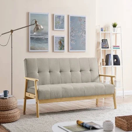 Lloyd 3 Seater Sofa Bed Fabric With Wooden Frame Scandinavia - Cream