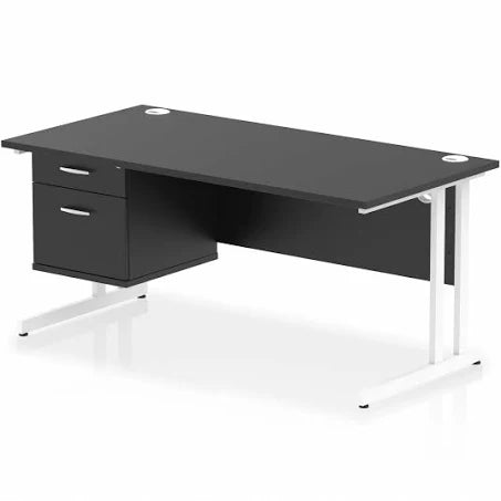 Impulse 1600 x 800mm Straight Office Desk Black Top White Cantilever Leg ...