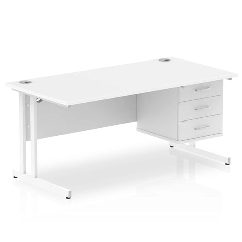 Impulse 1600 x 800mm Straight Office Desk Black Top White Cantilever Leg ...