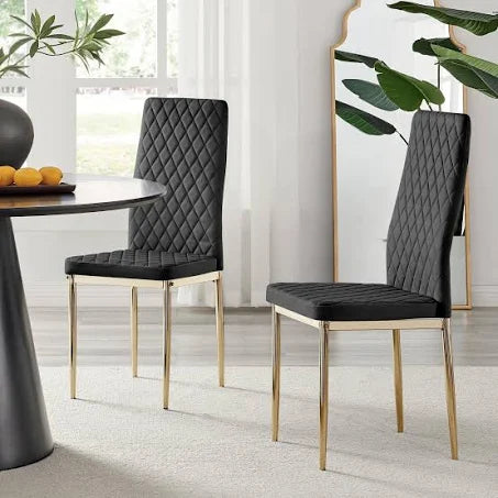 Furniture Box 6X Milan Kitchen Dining Chair Black Velvet Gold Legs