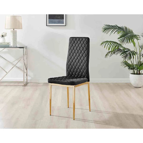 Furniture Box 6X Milan Kitchen Dining Chair Black Velvet Gold Legs