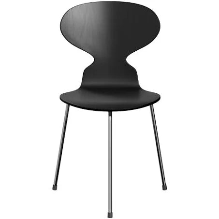Ant Chair 3100, Shell: Coloured Veneer Ash - Black, Base: Steel Chromed Steel ...