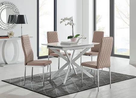 Furniturebox Lira 120 Extending Dining Table and 4 Cappuccino Milan Chairs ...
