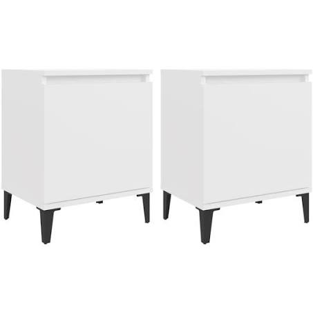 vidaXL Bed Cabinets with Metal Legs 2 Pcs White 40x30x50 cm