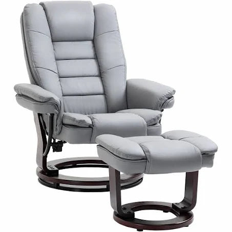 HOMCOM Manual Recliner and Footrest Set PU Leather Leisure Lounge Chair Armchair ...