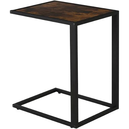HOMCOM Industrial C-Shape Side Table with Steel Frame, Brown