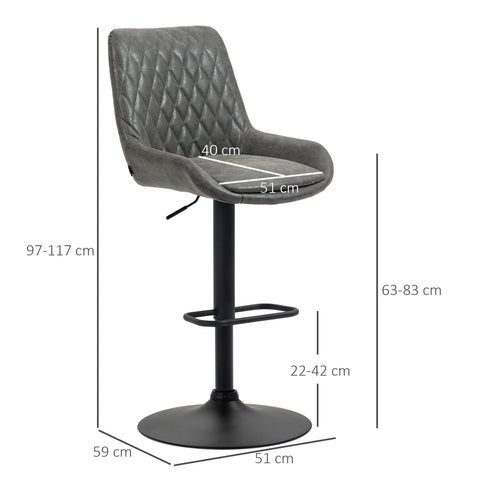 HOMCOM Adjustable Bar Stools Set of 2, Retro Swivel Kitchen Stool