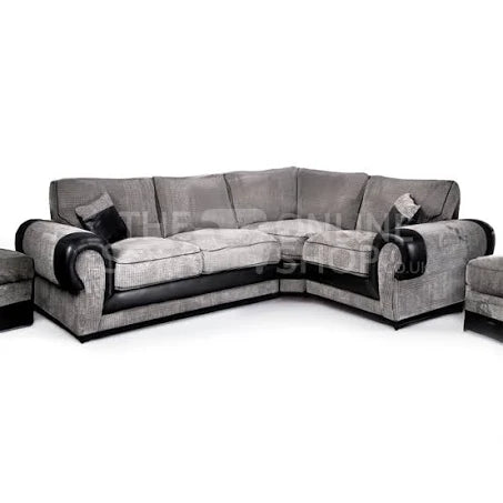 Portland Porto Mixed Fabric 4 Seater Corner Sofa - Black/Grey - Fabric & Leather ...