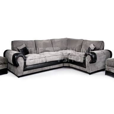 Portland Porto Mixed Fabric 4 Seater Corner Sofa - Black/Grey - Fabric & Leather ...