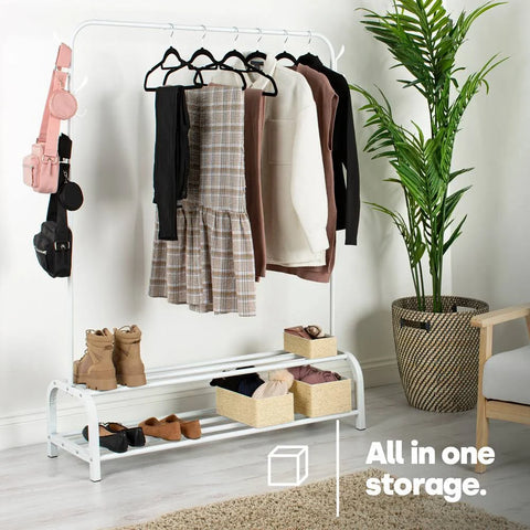 LIVIVO Clothing Rail with Shoe Rack - White