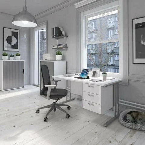 Maestro 25 Straight Desk 1200mm x 800mm - White Cable Managed Leg Frame, Beech Top