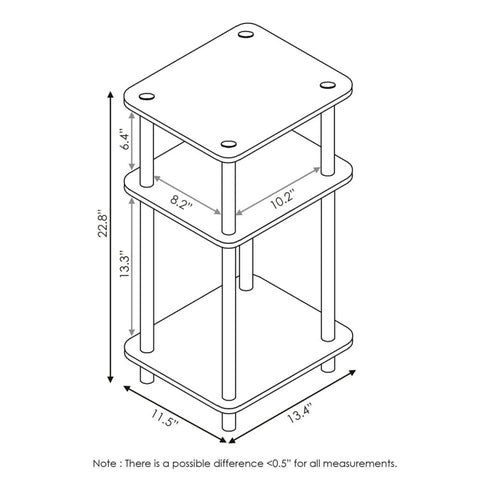 Furinno Just 3-Tier Turn-N-Tube End Table, Side Table, Nightstand, Americano ...