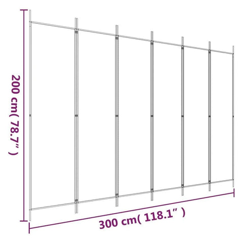 vidaXL 6-Panel Room Divider White 300x200 cm Fabric