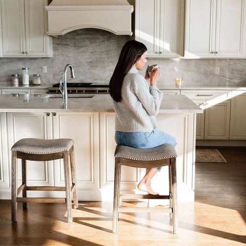 Maven Lane Adrien 66 cm Counter Height Upholstered Backless Saddle Barstool in ...