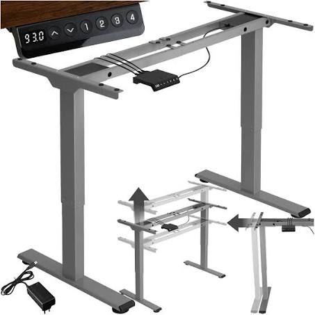 Tectake Melville Height-Adjustable Metal Table Frame Desk - Grey