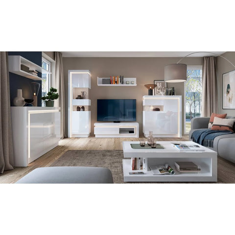 *Lyon Narrow Display Cabinet (LHD) 164.1cm High (Including LED Lighting) in White ...