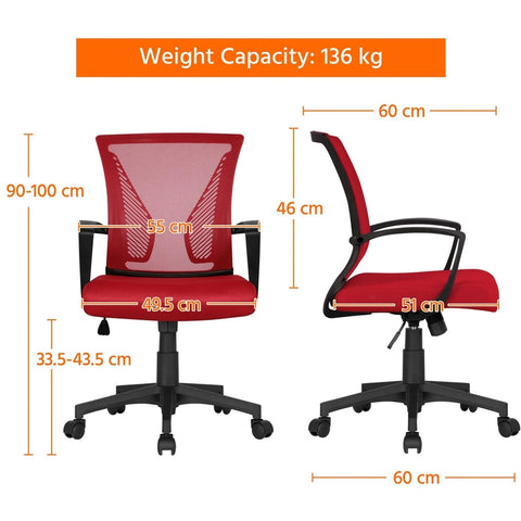 Modern Mesh Office Chair with Adjustable Height - Red