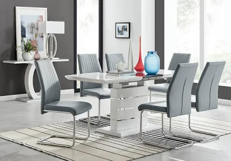 Furniturebox UK - Renato 120cm High Gloss Extending Dining Table and 6 Grey ...