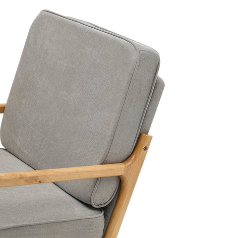 65cm Wide Linen Upholstered Wooden Armchair - Beige